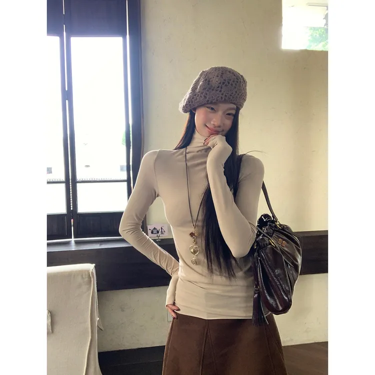 【万能打底】秋季洋气时尚显瘦修身长袖打底立领长袖T恤253T3518