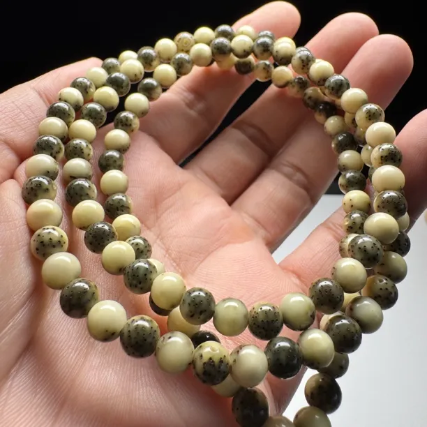 星月菩提石玉糯冰绿包白龙蛋6圆120颗