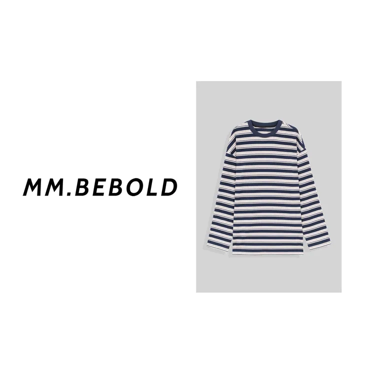 【妙姐精选】笺辑 撞色条纹宽松长袖T恤LZ11392