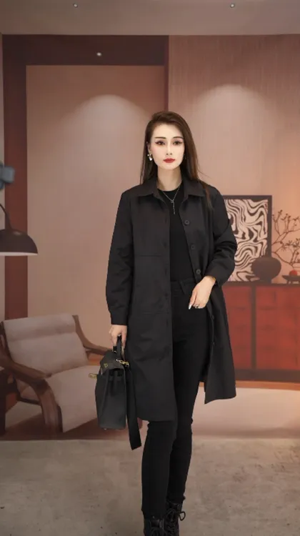 春秋新款女士中长款宽松时尚百搭风衣外套