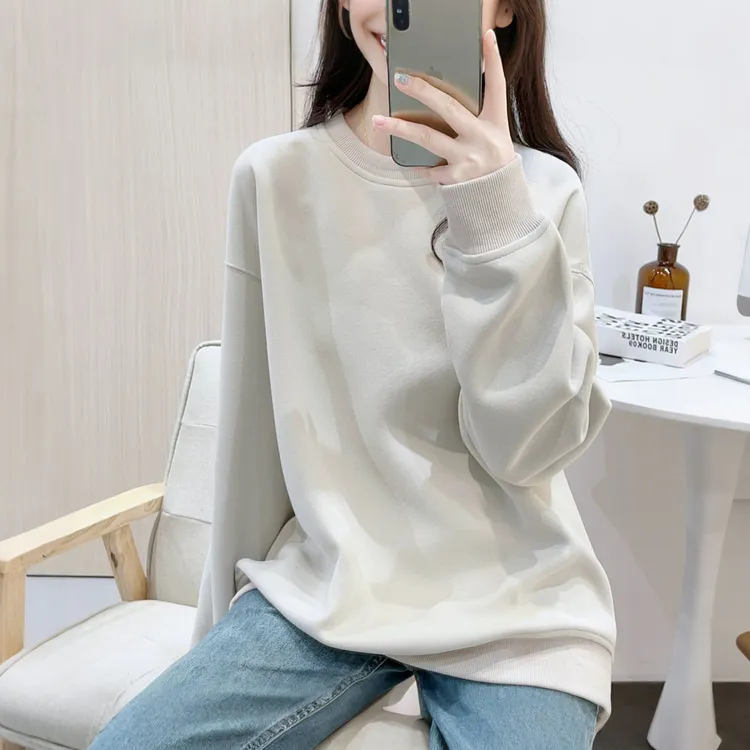 圆领棉质卫衣女2025秋冬新款宽松休闲百搭显瘦松弛感套头外套上衣