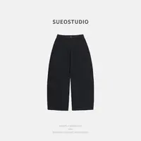SUEO【微弧剪裁·原牛】 静奢亚光气质秋冬阔型松紧腰牛仔长裤