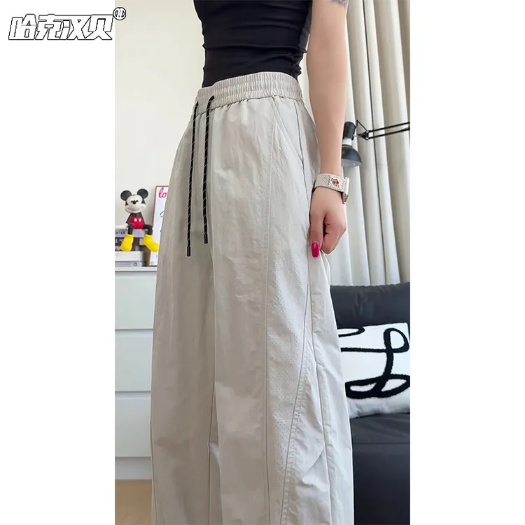 男士夏季裤子薄款打孔透气速干裤痞帅潮男裤子冰丝凉感直筒休闲裤
