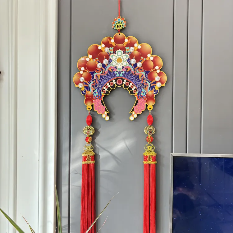 2026国风戏曲立体凤冠中国结客厅背景墙新年乔迁新婚实木装饰挂件