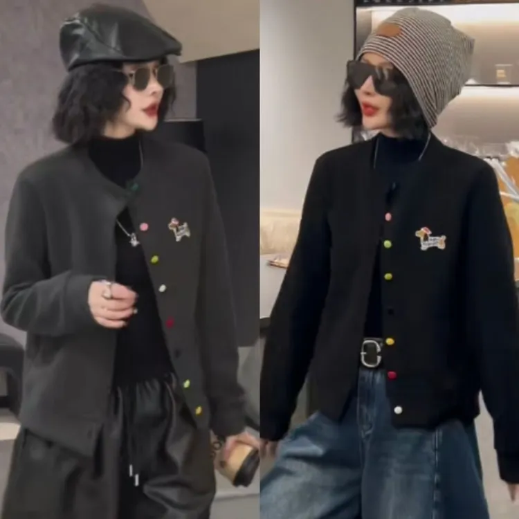 洋气减龄卡通刺绣外套女2025春秋新款百搭小个子开衫上衣短款夹克