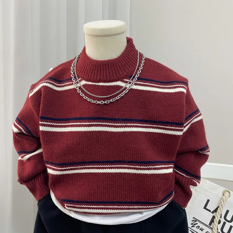 男童毛衣2025新款儿童针织打底衫韩版红色休闲洋气男孩上衣中小童