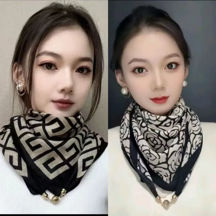磁吸扣围巾方巾丝巾新款洋气棉麻百搭时尚款三角保暖女士围脖护颈