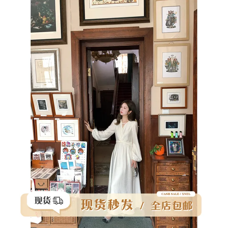 陳文文xenl【德鲁月光】秋季新款法式高级感气质收腰扭结连衣裙0139