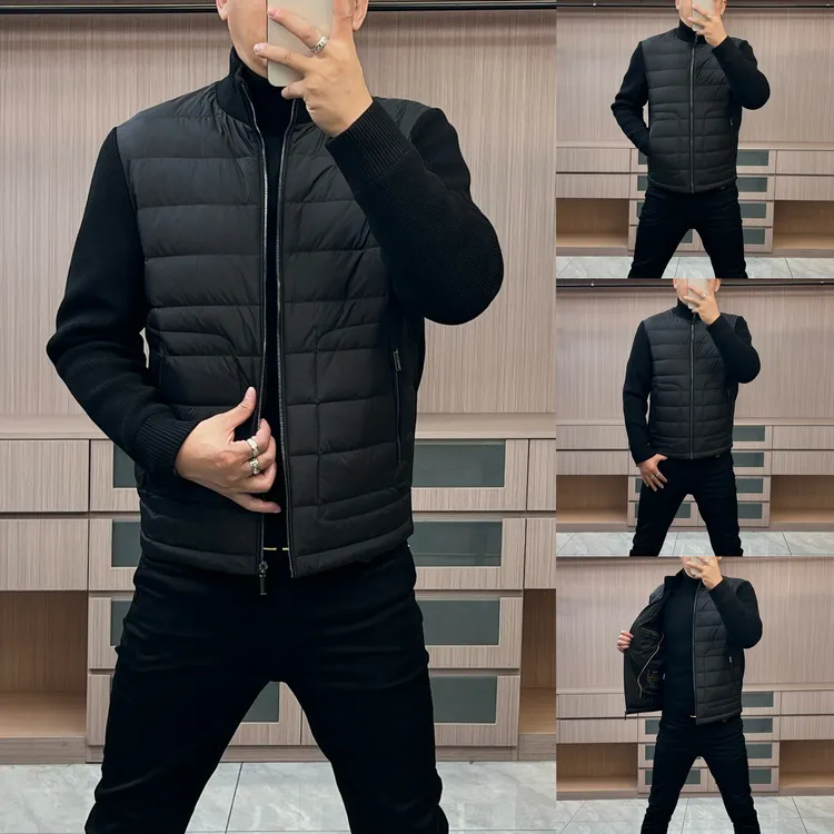 今晨优品-25冬新品简约商务立领休闲保暖针织袖夹克羽绒外套119