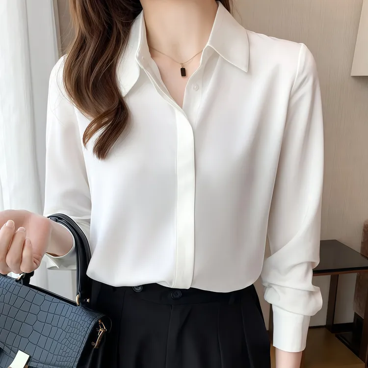 古蒂歌品牌-高级感女衬衫职业通勤2025秋季醋酸气质显瘦白色衬衣