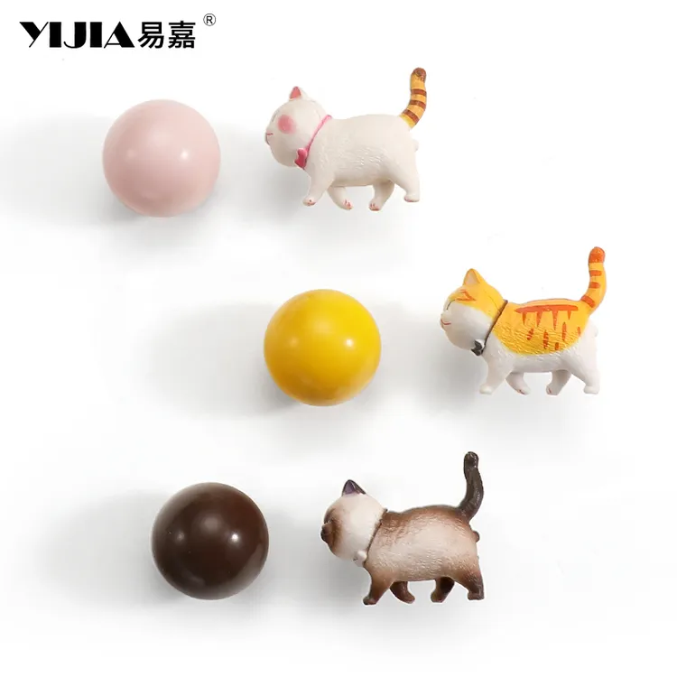 儿童房创意拉手衣柜门可爱小猫彩色圆形陶瓷抽屉橱柜鞋柜卡通把手