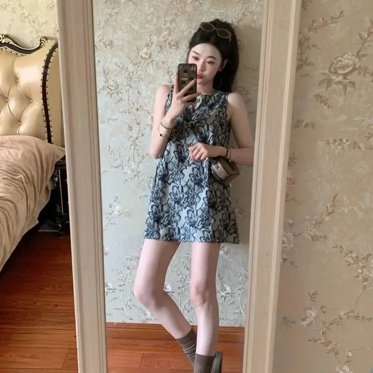 新中式高级水墨背心连衣裙女夏季2025新款复古宽松气质设计感短裙