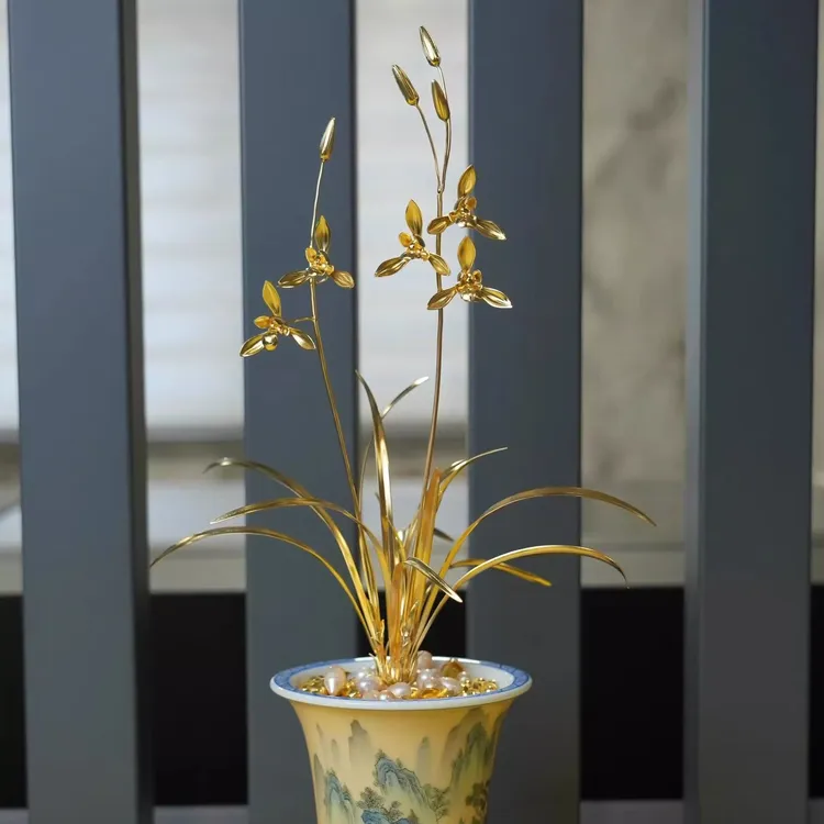 花中君子兰花摆件文房清供兰花摆件小众氛围感办公室桌面装饰摆件