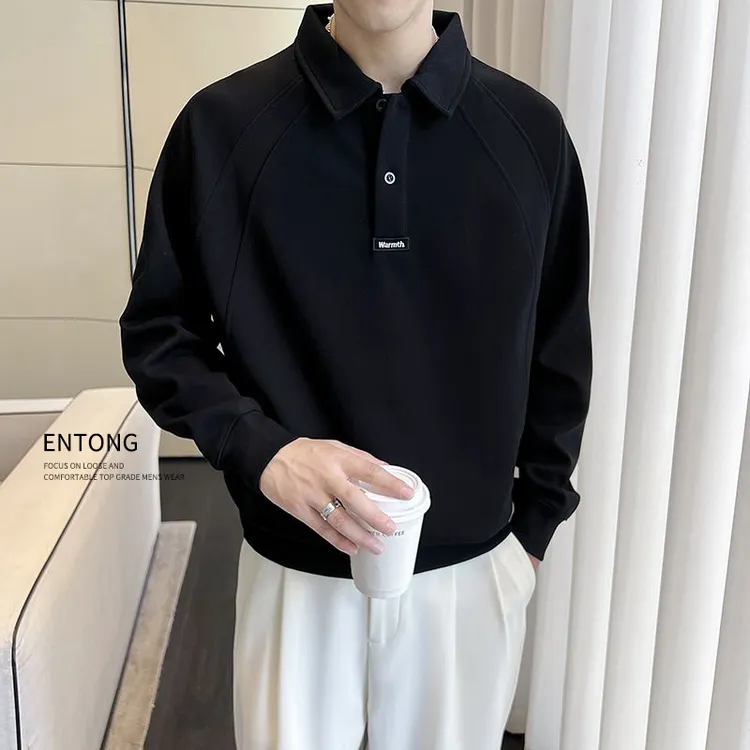 Entong翻领卫衣男士秋季新款宽松百搭POLO衫轻熟风长袖衬衫上衣服