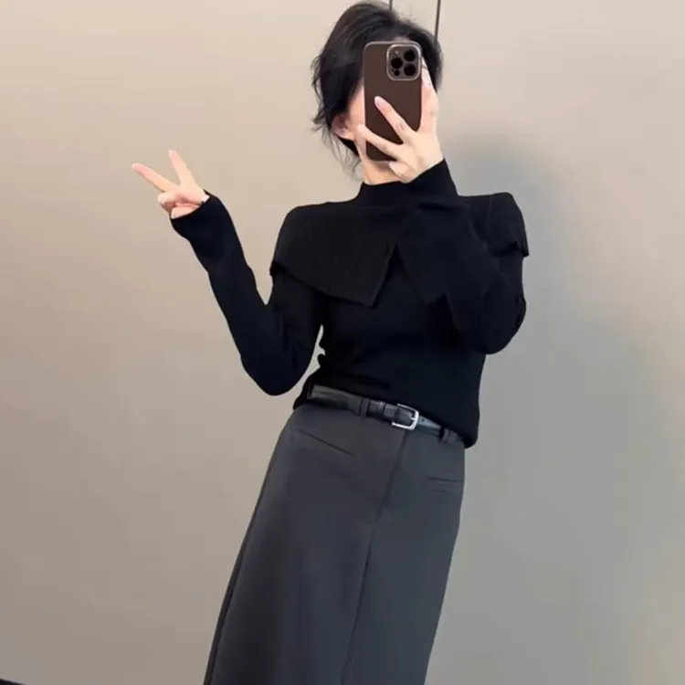 2025秋冬新款披肩毛针织衫女修身显瘦韩系氛围感穿搭气质上衣