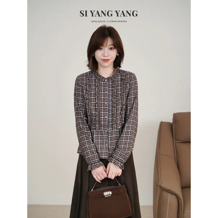 斯洋洋SIYANG纯棉格纹亲肤舒适通勤减龄百搭上衣SY510A052SYY