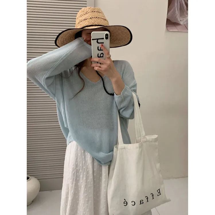 透气条纹天爽亚麻针织T恤女2025夏季新款薄款韩版宽松防晒衫上衣