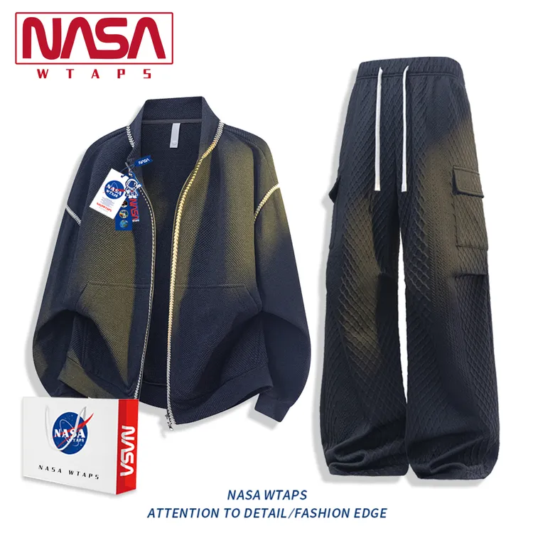 NASA WTAPS夹克套装男款春秋季潮牌休闲高级感垂感直筒裤两件套男
