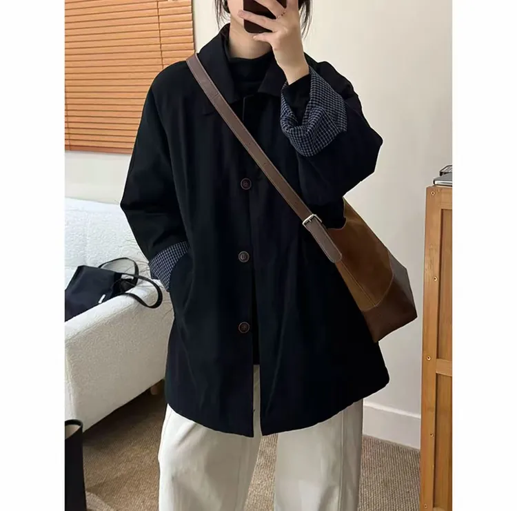 【云补6】日系棉服冬季新款宽松休闲百搭小个子中长款棉服工装外套