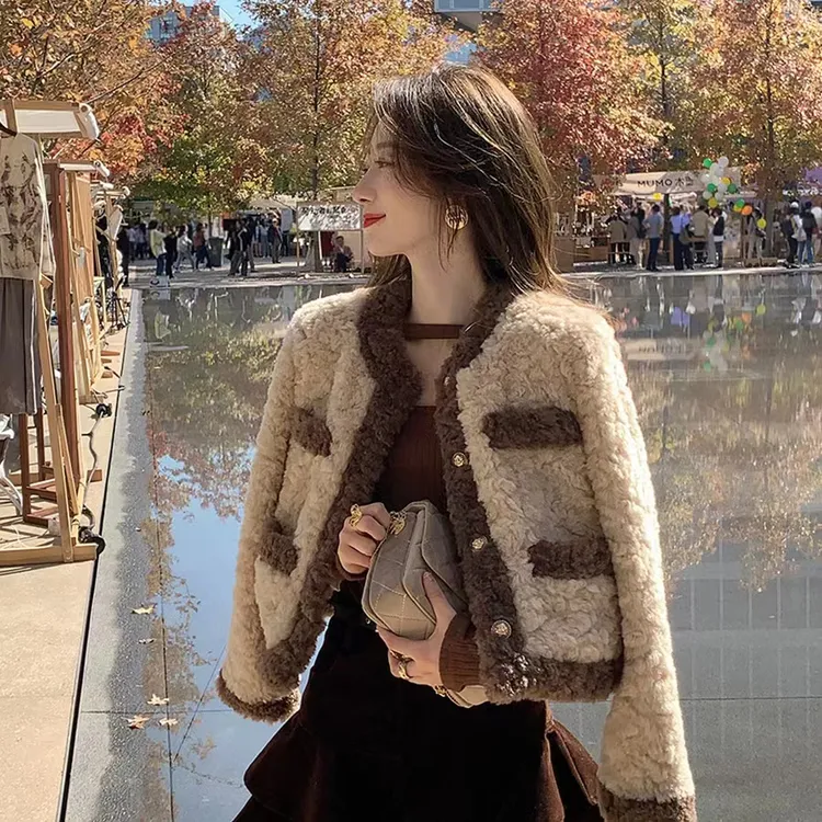 韩版加厚女款短外套小香风欧美风短款秋冬宽松洋气时尚百搭气质