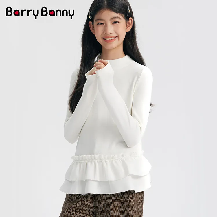 小酒窝同款BarryBanny女童抓绒长袖T恤半高领打底衫2025冬新上衣