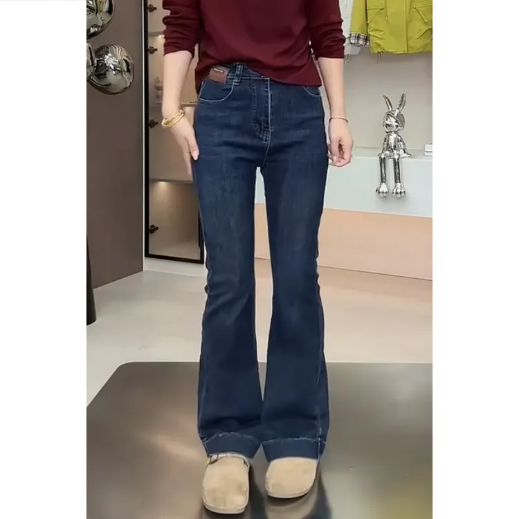 艾塔莉秋季女款百搭牛仔裤显瘦修身高腰微喇裤小个子梨型身材长裤