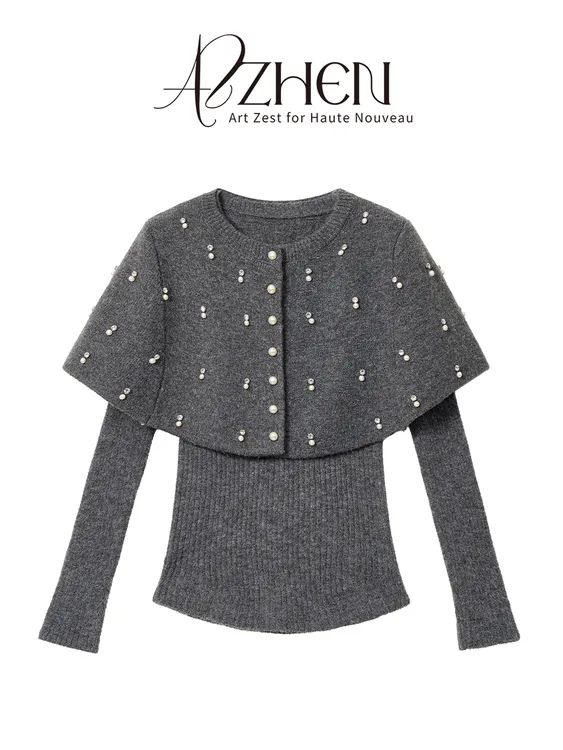 AZZHEN【浪漫叠影】修身针织设计感斗篷两件套AZ5PBZ10-ZZ秋冬上衣