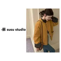 HB115高级感袖口撞色单排扣圆领短棉服外套女2025冬新款时尚棉衣