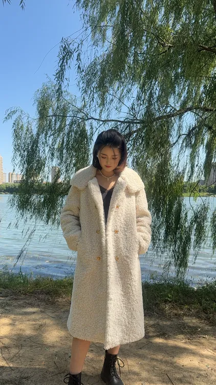 2025秋冬新款毛毛外套慵懒风翻领长款女装气质长款