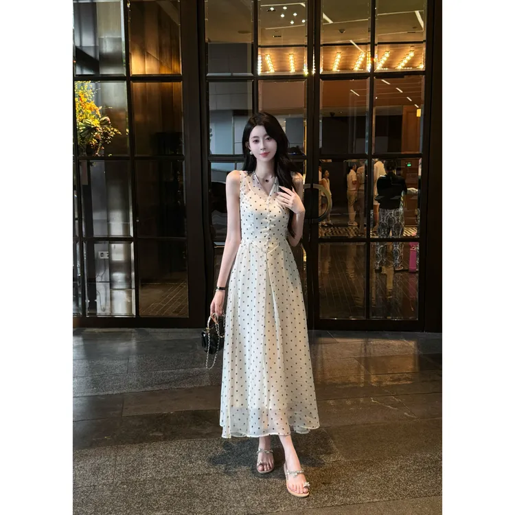 YUANLIANSU/圆脸酥【桃雾浪漫】法式波点罩衫背心裙+吊带裙两件套女