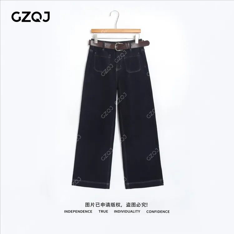 老琴私服【出街牛仔】琥珀流光风时尚腰带直筒牛仔裤女冬款 42042