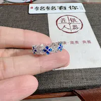铭铭有你 足银银制品 足银彩蓝樱花戒指 开口推拉戒指