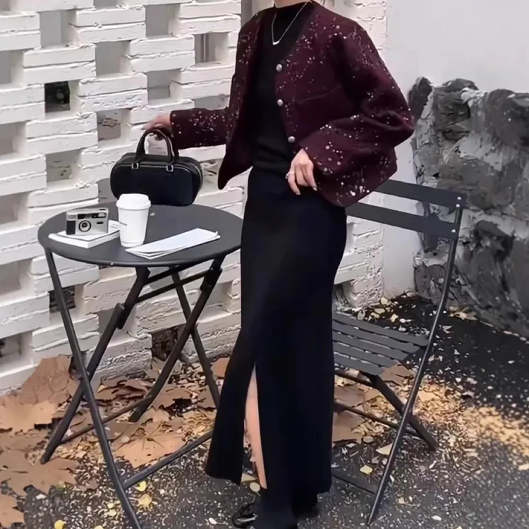 新款小香风亮片洋气外套显瘦外衣大码女装