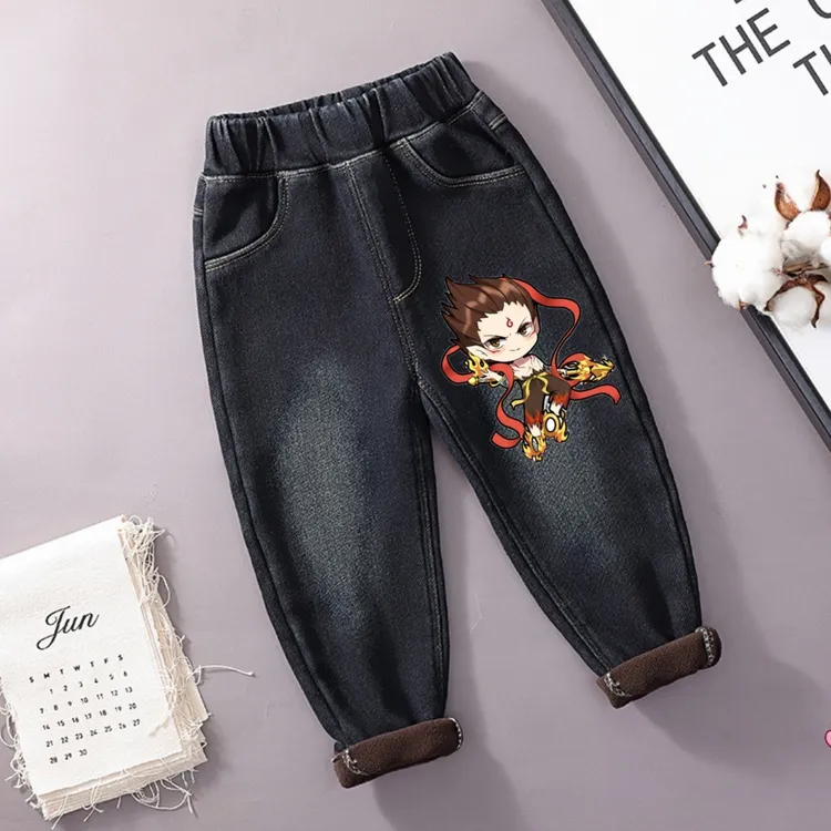 男童裤子秋冬季2025新款儿童一体绒牛仔裤童装加绒加厚羊羔绒长裤