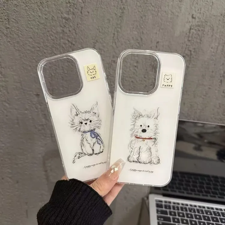 标签炸毛小狗适用苹果16promax手机壳VIVO华为OPPO小米15一加新款