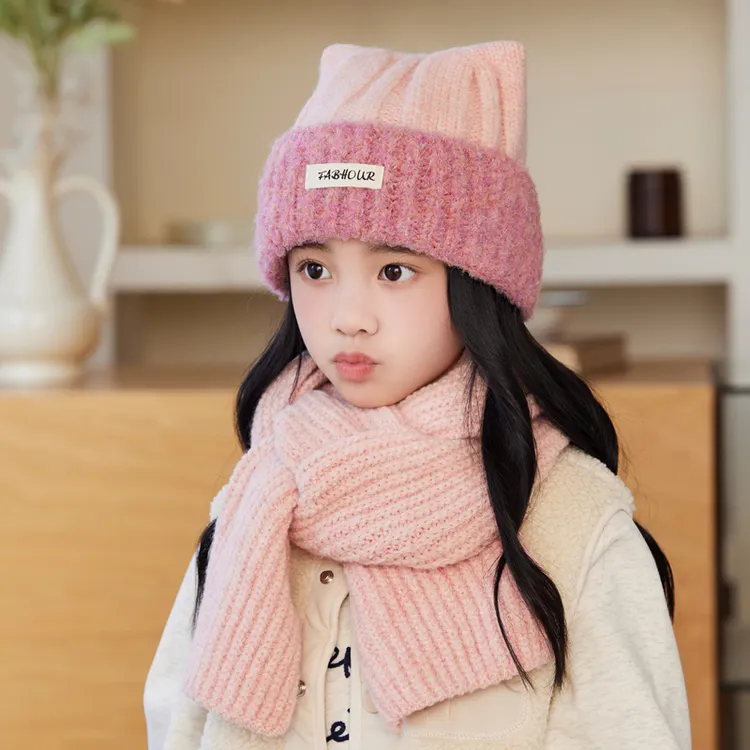 儿童帽子围巾套装秋冬季新款女童加厚保暖针织两件套男宝宝毛线帽