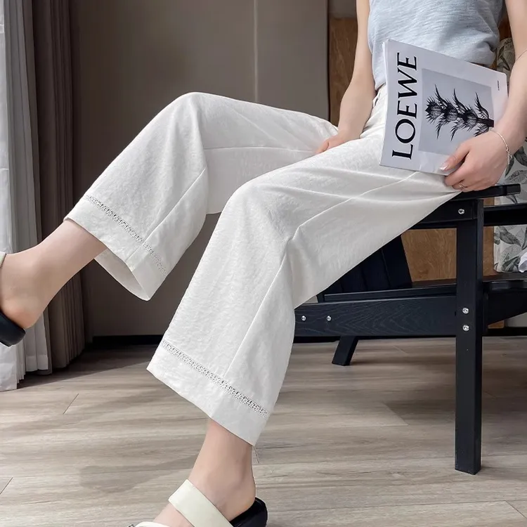 爆款冰丝亚麻阔腿裤女夏季薄款2025新款小个子九分休闲棉麻直筒裤