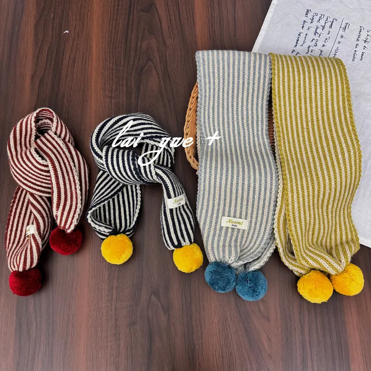 韩系拼色条纹儿童围巾冬季保暖出门防风女童围脖百搭男孩子围巾潮