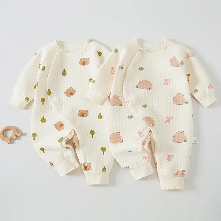 新生婴儿衣服秋冬装无骨连体衣新款宝宝秋冬季夹棉保暖长袖外出服