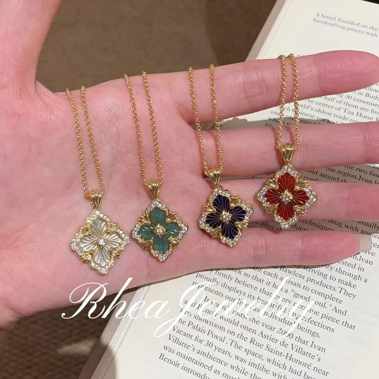 合金项链 镀K金 RHEA大号歌剧意大利宫廷拉丝拉花四叶草项链