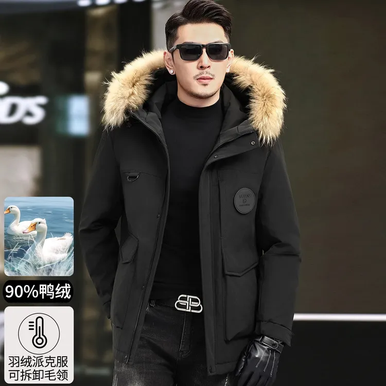 貉子毛领派克服男士中长款羽绒服高品质鸭绒户外保暖防风工装外套