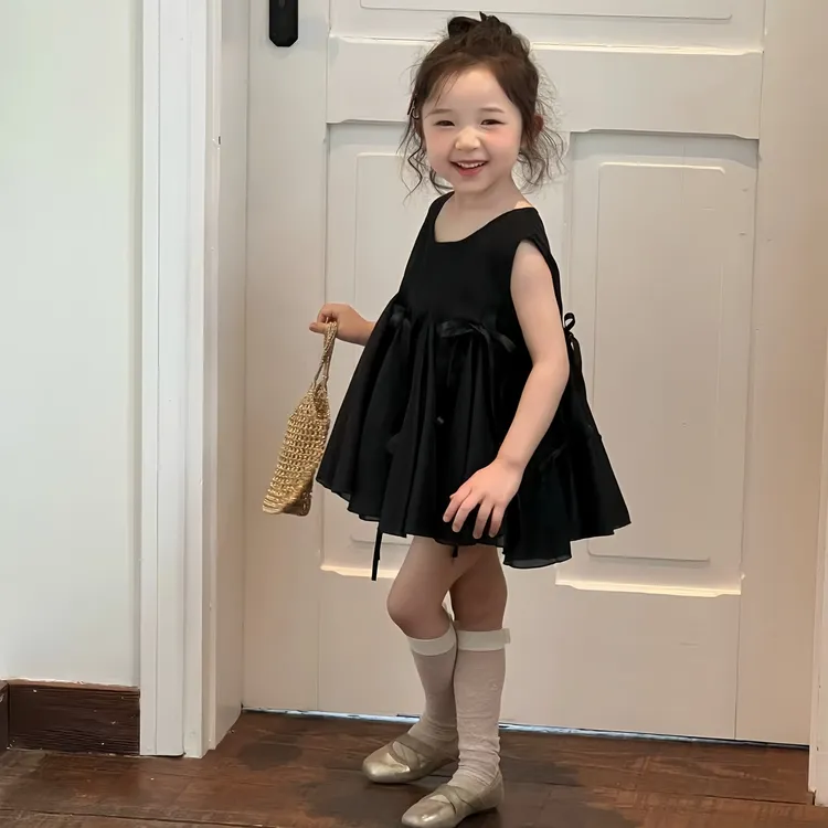 MUMUWU女童飘逸连衣裙背心裙儿童韩版公主裙女宝宝黑色仙女裙洋气