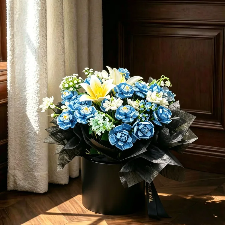 【蓝花蝶语】永生花28支手工diy仿真花积木花朵拼接花束礼物