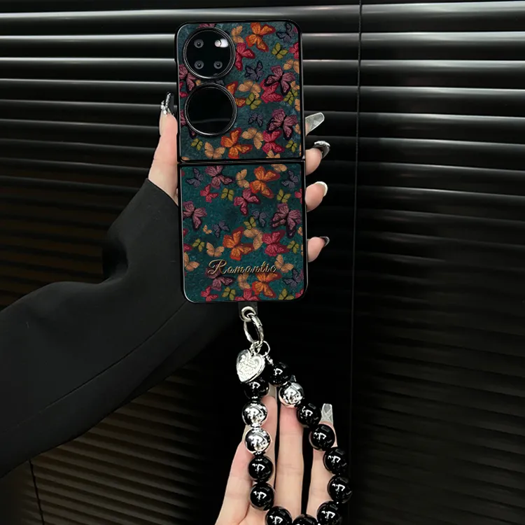 适用华为pockets手机壳碎花蝴蝶折叠壳全包简约保护套
