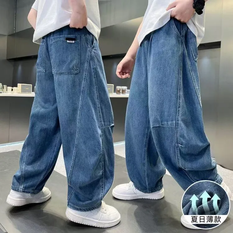 2025新款薄款儿童洋气潮高品质夏季弯刀捏褶透气软牛仔裤9179