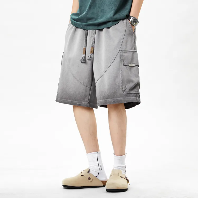 男款渐变短裤夏季薄款多口袋宽松重磅五分工装裤子时尚潮流男裤