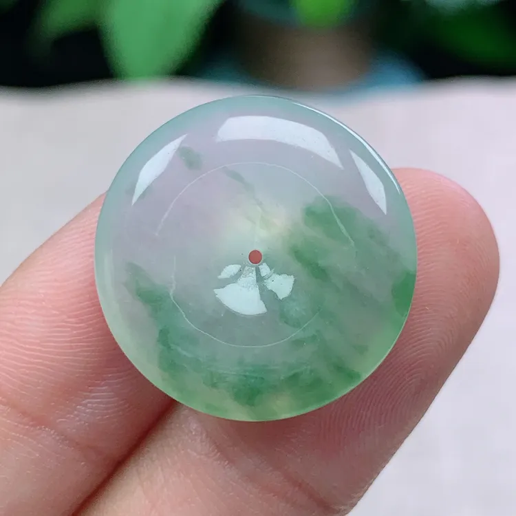 l缅甸天然翡翠A货22.4-5.6玉石冰种飘花平安扣吊坠礼物冰透气质