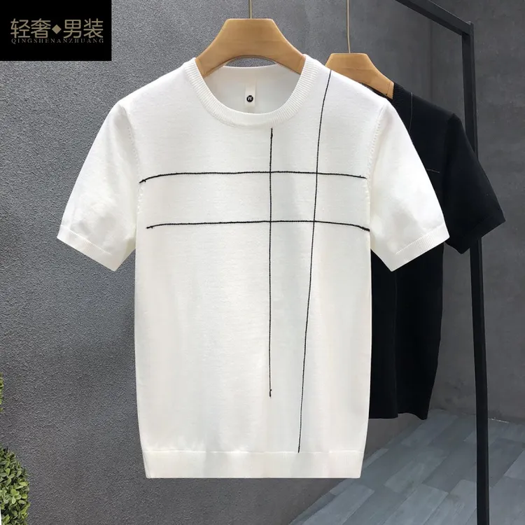 小众线条感短袖毛衣男潮牌春季薄款针织衫2025新款男士冬季打底衫