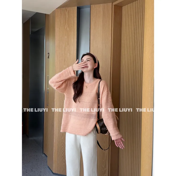 【LIUYI】西柚~细软羊毛提花圆领宽松慵懒针织衫58261
