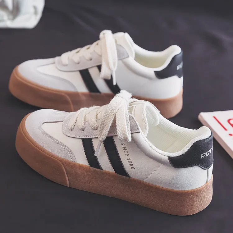 人本德训鞋2025秋季透气韩版休闲学生百搭女鞋复古小众厚底小白鞋